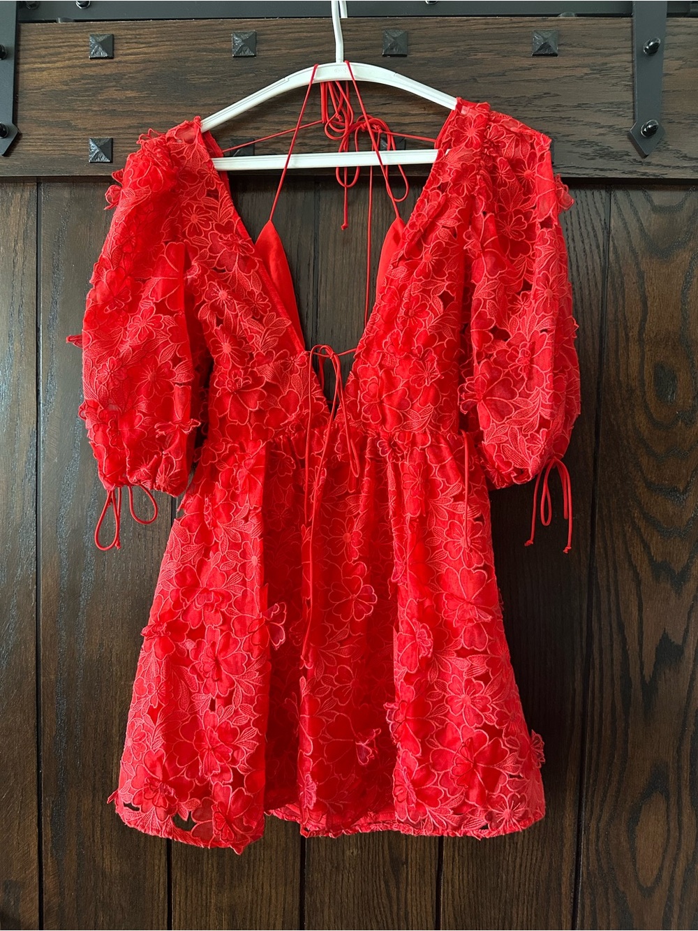 For Love & Lemons Serena 3D Floral Red Lace Mini Dress sz M $318 - Picture 4 of 9